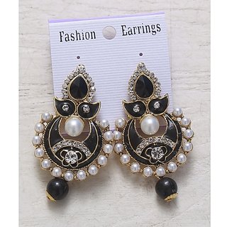 Women Jewellery Black Royal Designer Gold Plated Traditional Kundan hot Girls Earrings view 2