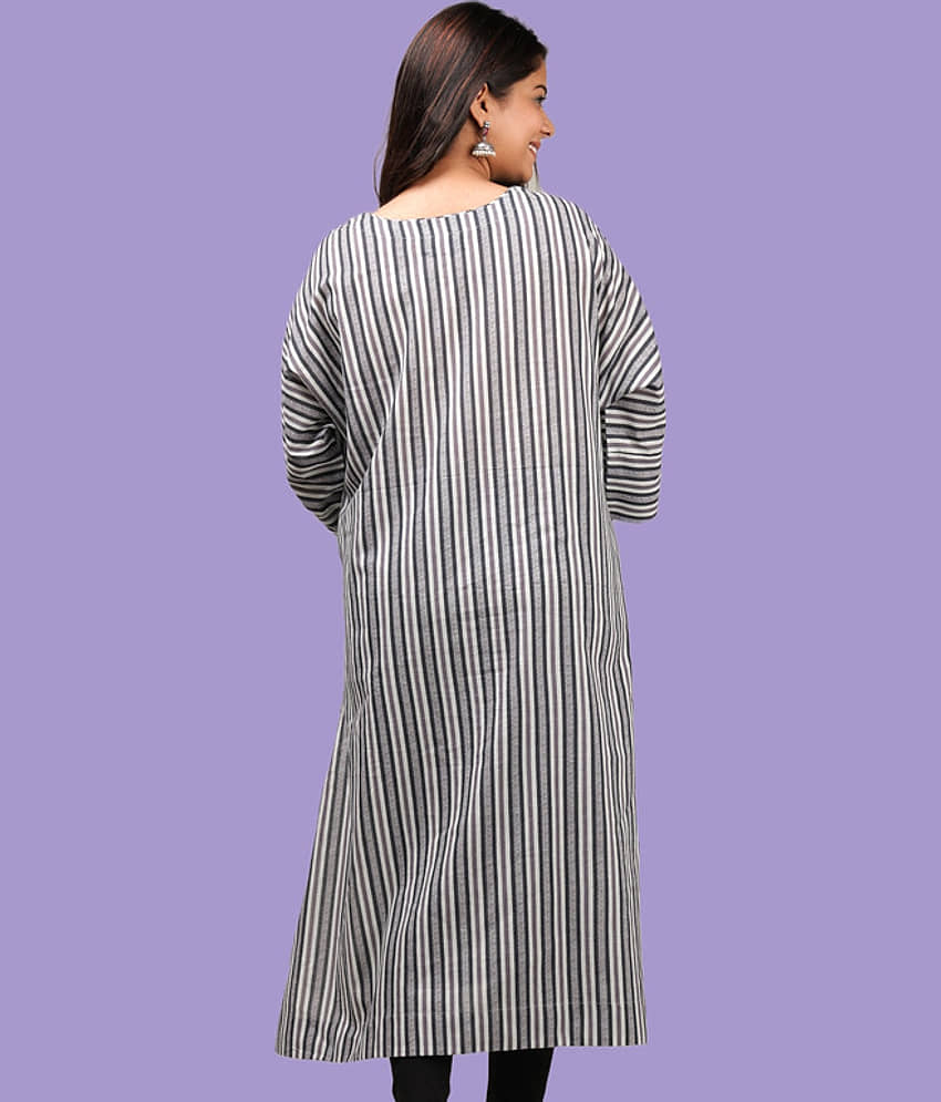 MRS Fashion Women 100% Cotton Striped Kaftan Kurti ( Grey ) view 2