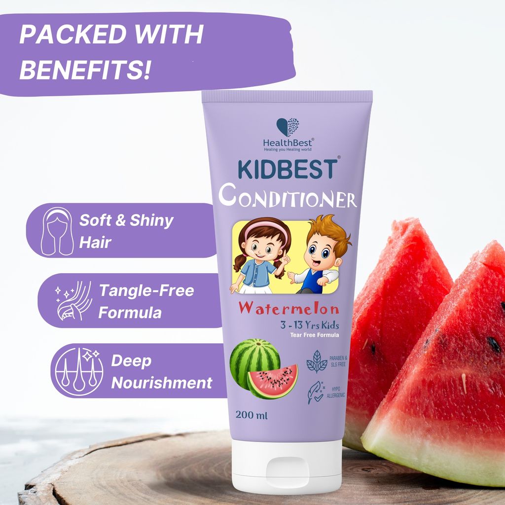 HealthBest Conditioner for Kids | Nourishing Hair | Hair Smoothing | Tear, Paraben, SLS free | Watermelon Flavor - 200ml view 2