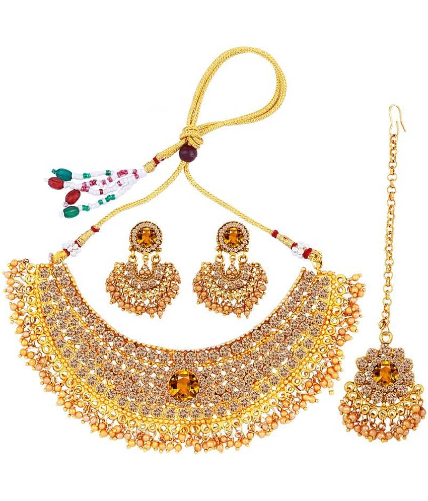 ShreejiHuf Alloy Golden Traditional Necklaces Set Choker view 2