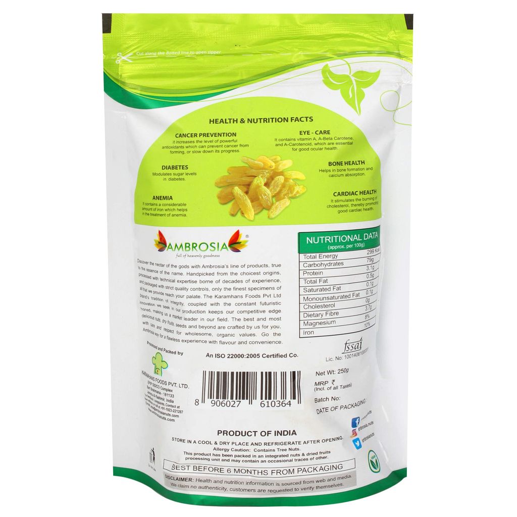 Ambrosia Premium Indian Green Raisins 250g | Kishmish - Extra Long view 2