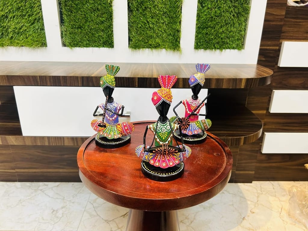 Annu Art - Multicolor Modern Rajasthani Decorative Musician Set of 3 Showpiece, Table Decorative Items for Home,Antique Gift Items, Tv Unit Showpiece, Home Decoration Items (Each Size 5x7 Inch) view 2