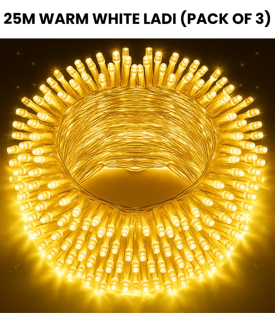 SPARKWORLD 21 Meter Yellow LED Ladi Light (Pack of 3) | Decorative String Lights for Diwali, Christmas, Wedding & Home Decor view 2