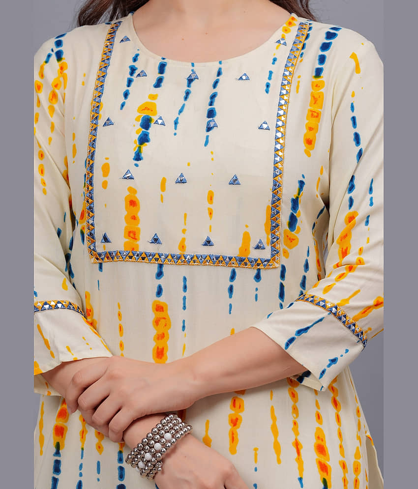 Kapadia Pack of 1 Rayon Dyed Straight Women's Kurti - ( Cream ) view 2