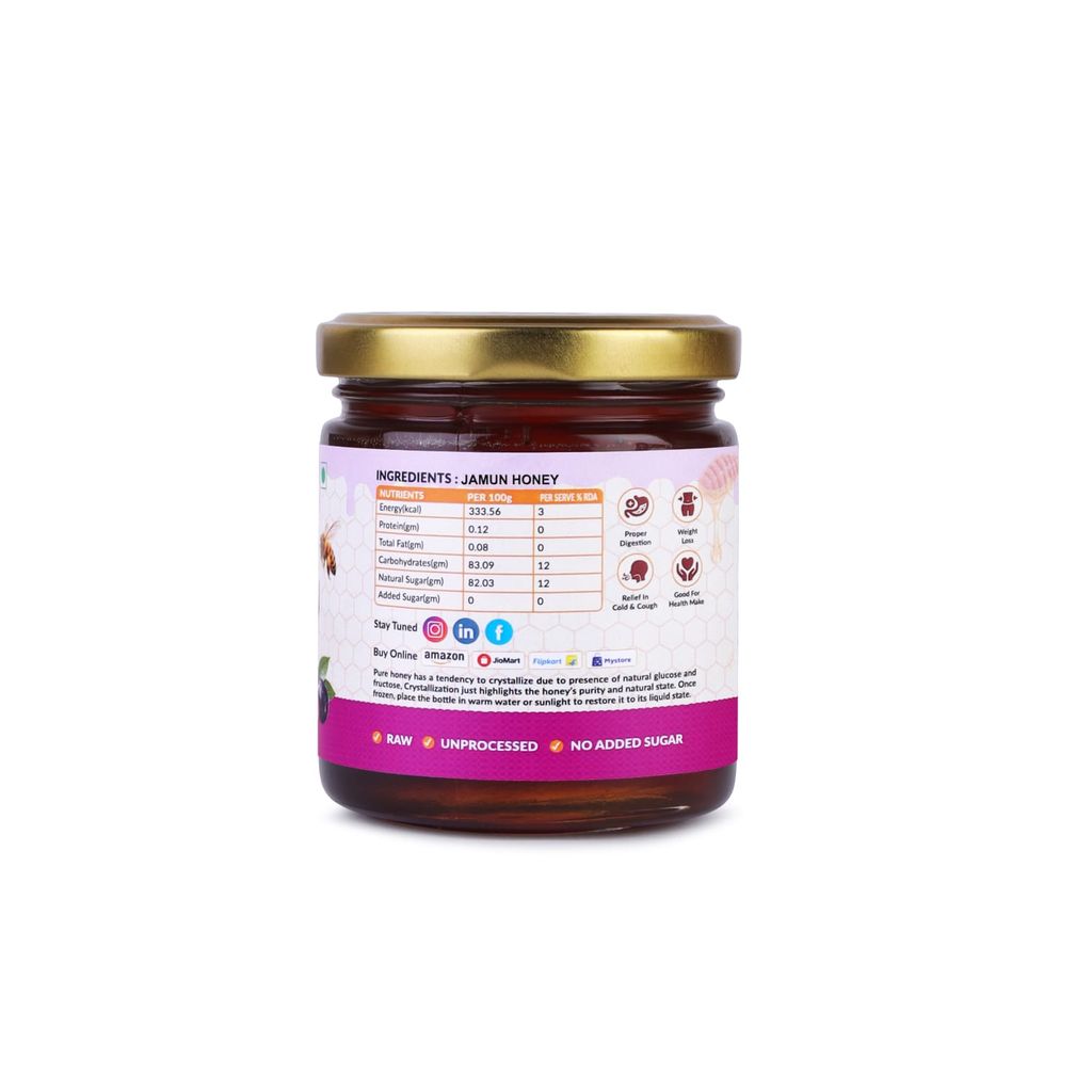 UNT Naturals Raw Jamun Honey 250g- Pure Unfiltered, Unprocessed, Unpasteurized & Unheated Shahad- No Added Sugar- Rich in Nutrients & Antioxidant- Natural Sweetener for Tea, Cooking & Baking view 2