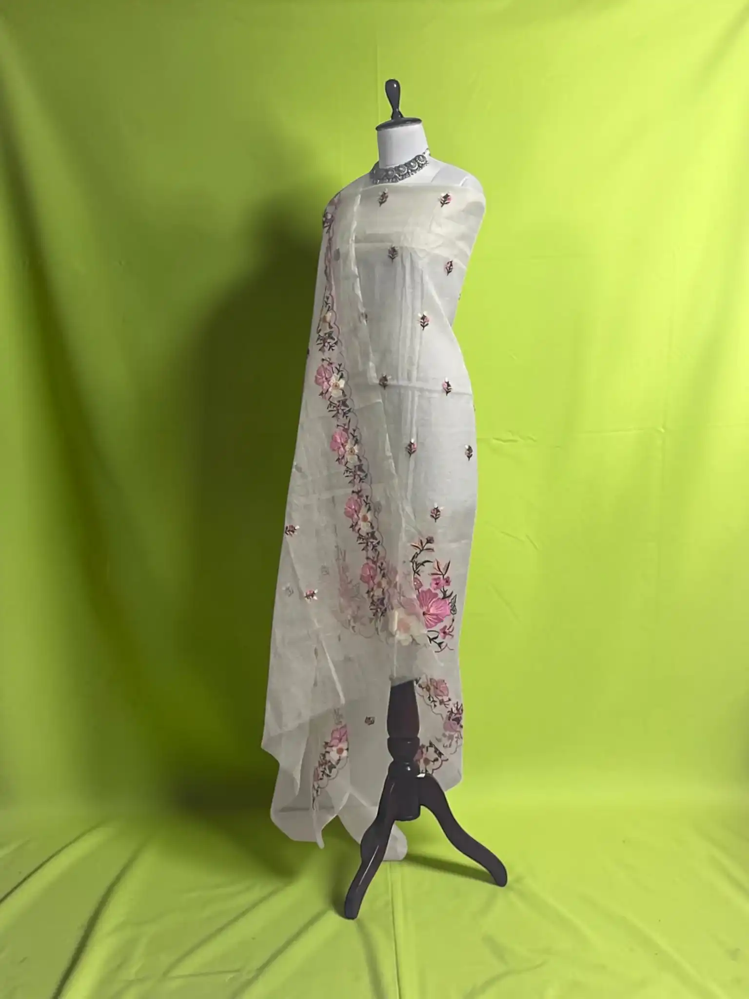 Handwoven Kota Doria Cotton Dress Material with Hand-embroidered Dupatta view 2