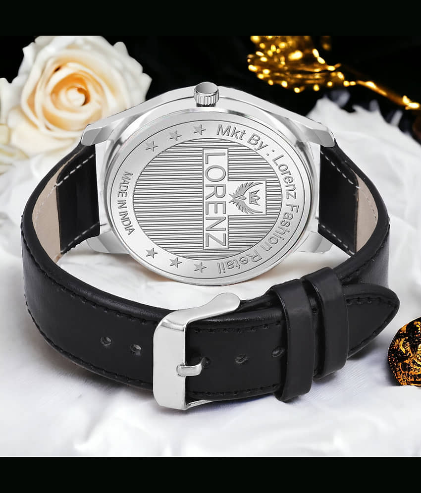 Lorenz Black PU Analog Couple's Watch view 2