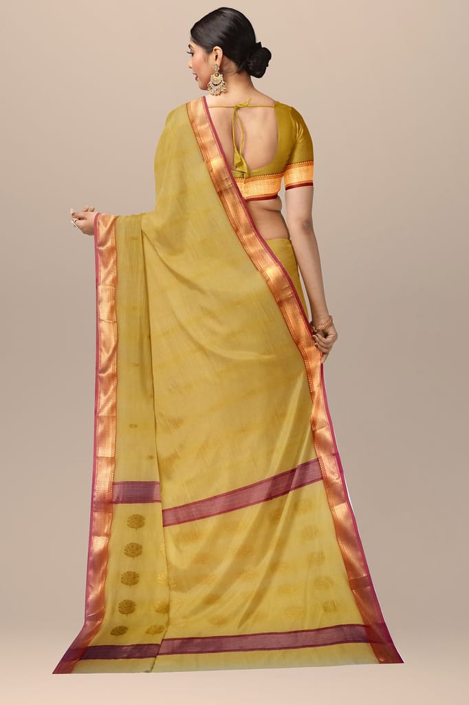 Mustard Yellow Buti Handwoven Maheshwari Silk Saree with Red and Golden Zari Border Saree SKU- BS10111 view 2