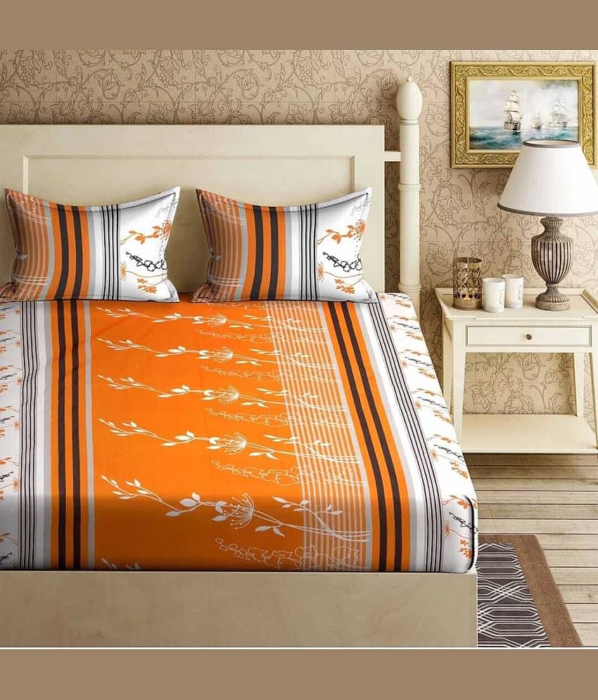 Decent Home Orange Microfiber 1 Double Queen Bedsheet with 2 Pillow Covers ( 220 cm x 220 cm ) view 2