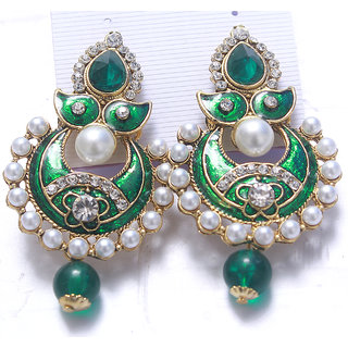 Women Jewellery Royal Designer Golden Green Traditional Kundan Earrings view 2