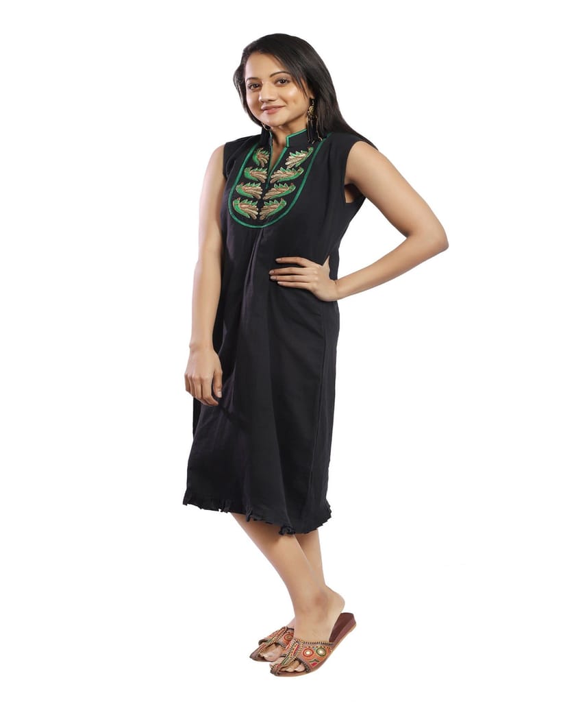 Bold Is Beautiful Black Handwoven cotton Embroidered Kurta view 2