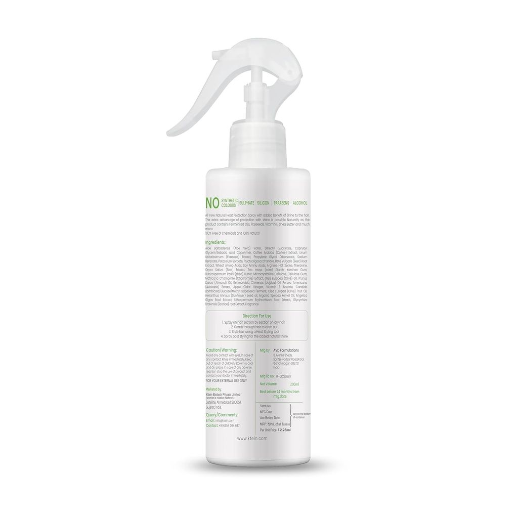 ktein 100% Plant Based Natural Hair Heat Protection with Xtra Shine Spray Hair Spray (200 ml) view 2