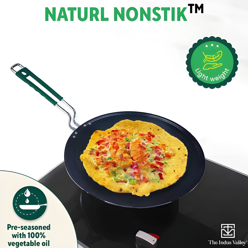 Heavy Duty Iron Loha Roti Tawa with Steel Handle | Heavy Duty Flat Iron Tawa for Roti, Chapati, Paratha & Dosa | Traditional Indian Cooking Tawa | Gas Stove Compatible Kitchen Cookware (Original) view 2