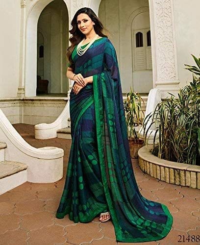 HHK Fashion Women's Printed Vichitra Silk 5.5 Meter Saree with Unstitched Blouse Piece view 2