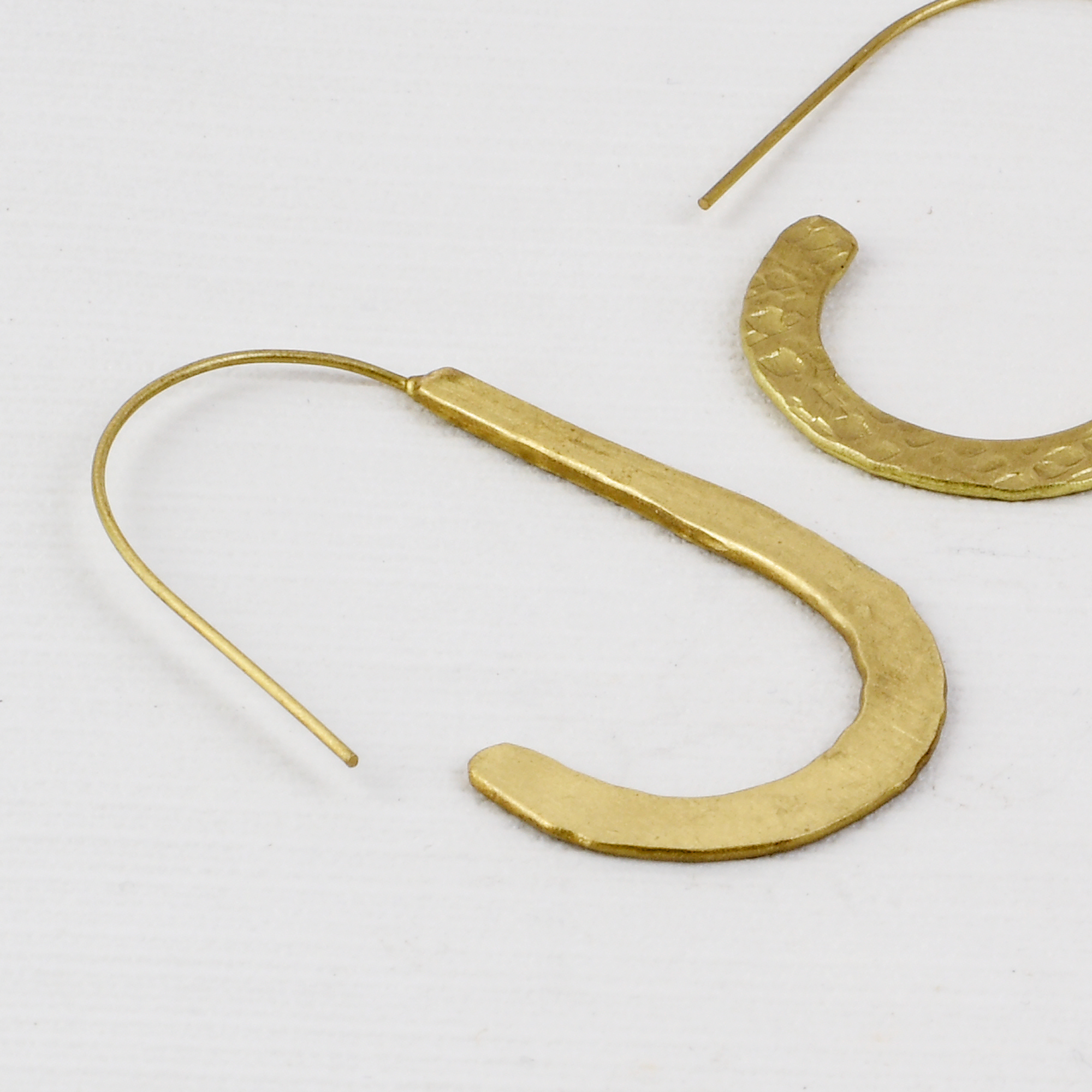 Handcrafted Brass U Shape Hammered Earring view 2