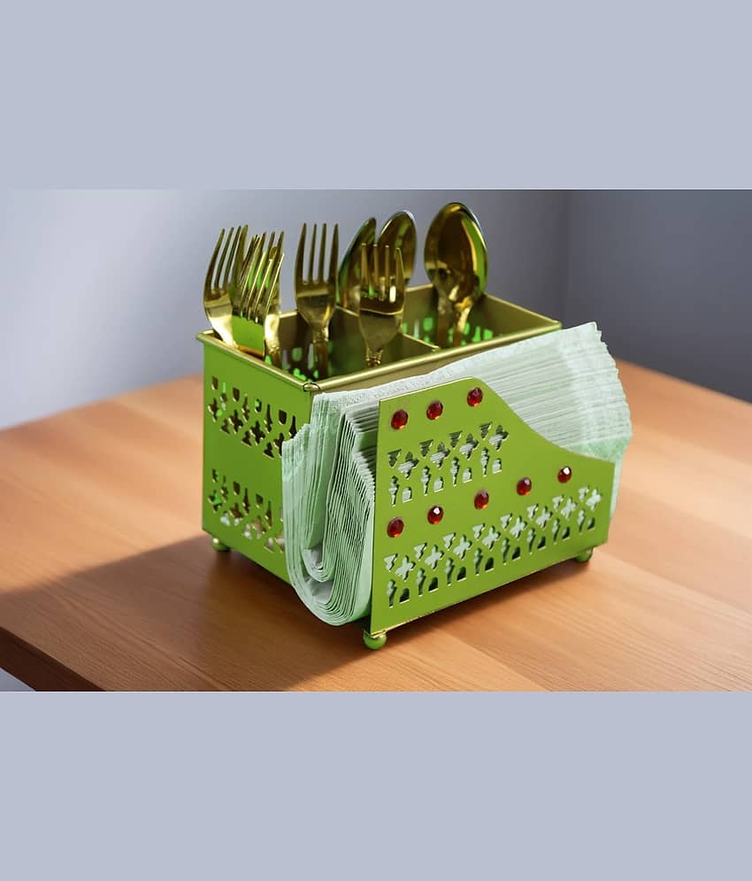 Metal Kitchen Cutlery Holder Spoon And Tissue Holder For Dining Table Cutlery Stand Cutlery Holder for Dining Table and Kitchen | Multifunctional Organizer Stand (Brown) view 2