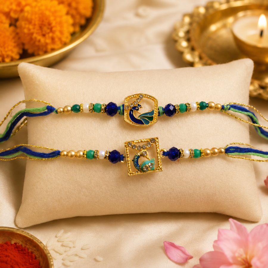 Premium Peacock Motif Rakhi Gift Set with Roli and Rice view 2