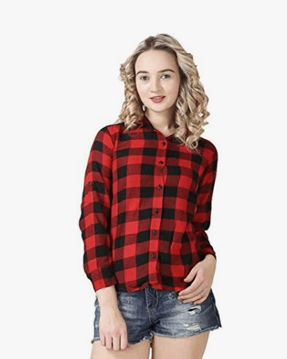 Kanzul -Fashion Passion Women's Checkered Casual Button Down Shirt