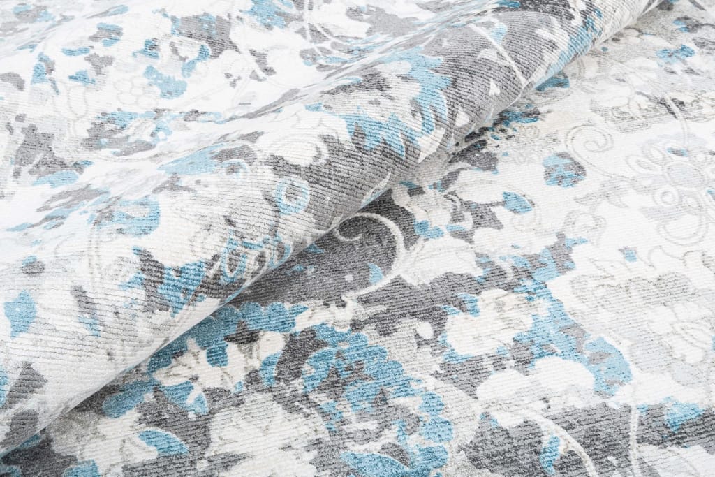 Neu Looms Iris Area Rug Elegant Grey and Sky-Blue Flower Design view 2
