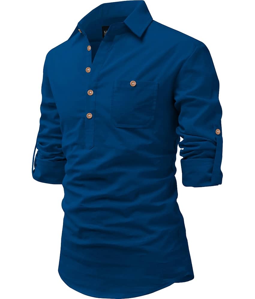 UNI VIBE Olive Cotton Blend Men's Shirt Style Kurta ( Pack of 1 )
