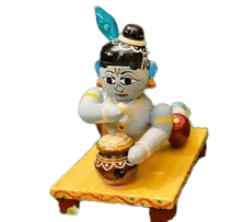 Handcrafted Krishna Idol with Butter Pot Wooden Toy Set view 2