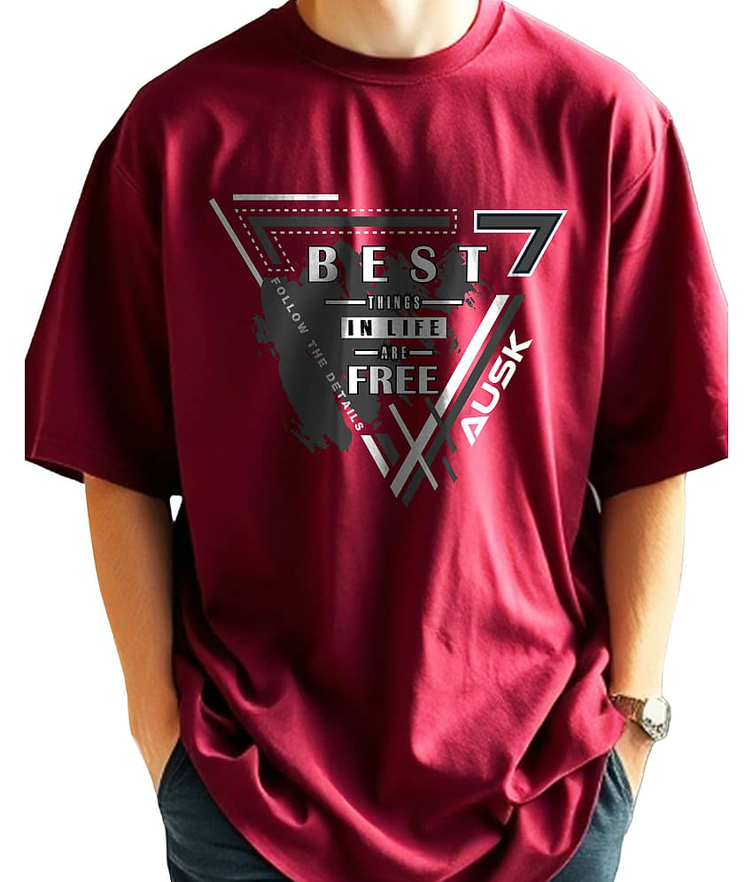 AUSK Men Cotton Blend Oversized Fit Printed T-Shirt ( Teal Blue ) view 2