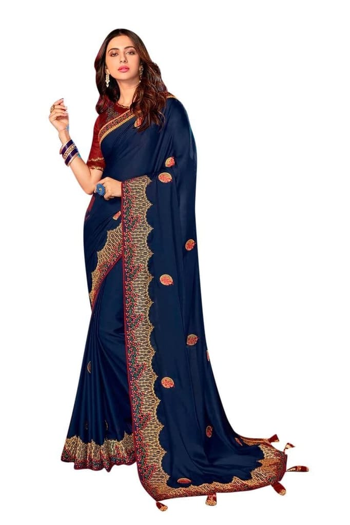 HHK Fashion Women's Work Dolla Silk 5.5 Meter Saree with Unstitched Blouse Piece