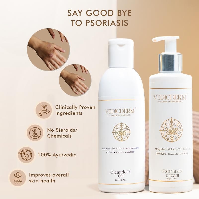 VEDICDERM Cream & Oleander Skin Care Oil Combo for Dry, Itchy Skin | Natural Steroid-Free Formula | Helps Soothe Irritation & Retain Moisture | 200ml Cream + 200ml Oil view 2