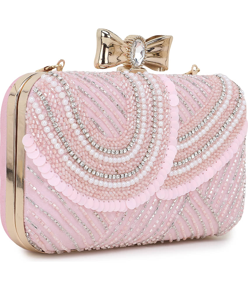 Anekaant Pink Fabric Box Clutch view 2