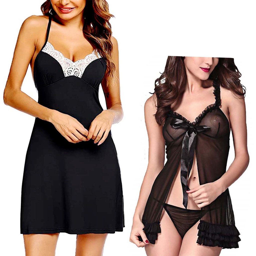 Babydoll Nightdress with panty Net Polyester Combo Pack 2 view 2