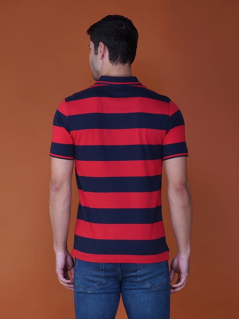 Men’s Stripe Polo T-shirt Navy-Red view 2