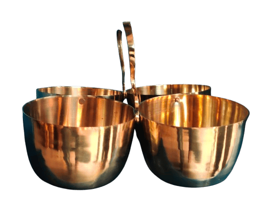 Pure Copper Bowl Set with 4 Bowls and 1 Handle