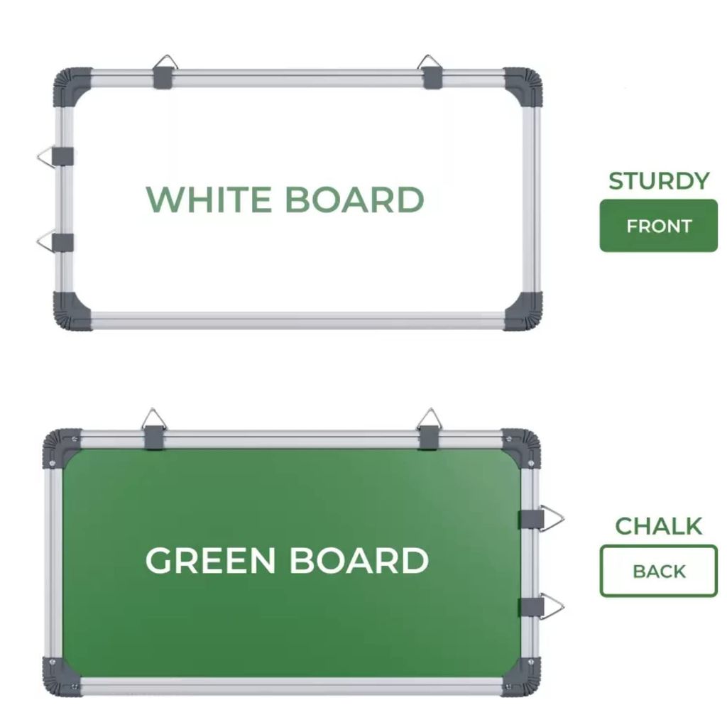 A2DR Non-Magnetic (1 x 1.5 Feet) Double-Sided 2in1 White Board & Green Chalk Board Quality with Hanging Hooks view 2