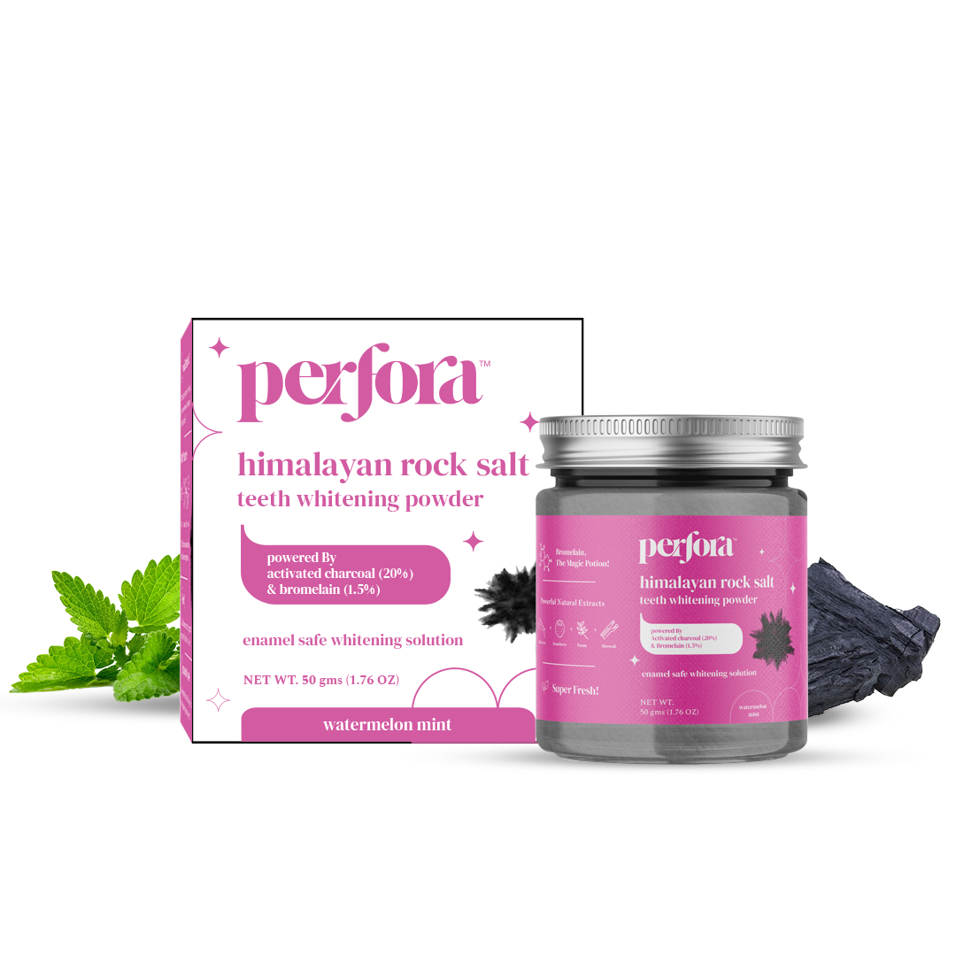 Perfora Charcoal Teeth Whitening Powder | Enamel Safe & Effective Teeth Whitener Solution Dental Kit| Stain Removal and Activated Charcoal Formula For Long Lasting Freshness | Watermelon Mint Flavour
