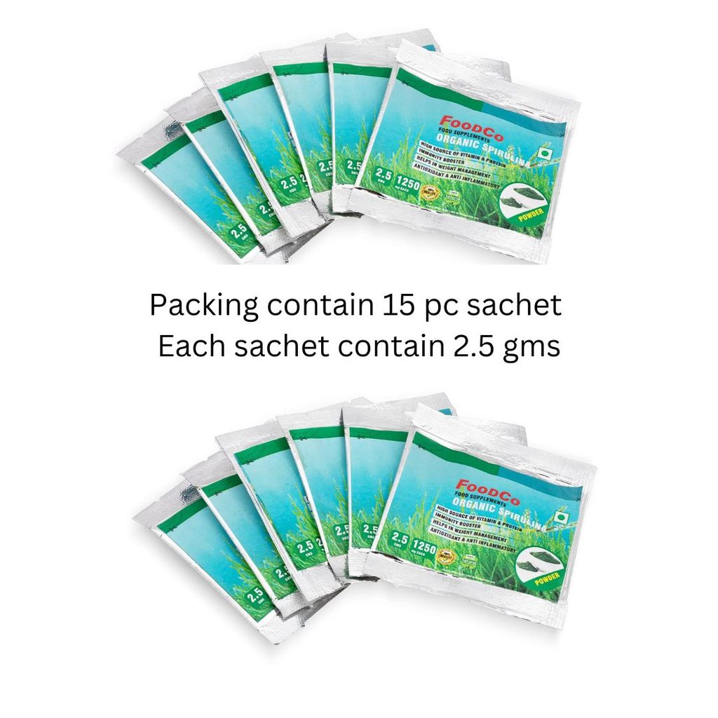 FOODCO Organic Spirulina Powder 15 Sachets (Each sachet contain 2.5gm) Per Box Rich In Antioxidants Immune Support High In Amino Acids Certified Natural Non-GMO Gluten-free Nutrient Dense Superfood Supplement Organic Spirulina view 2