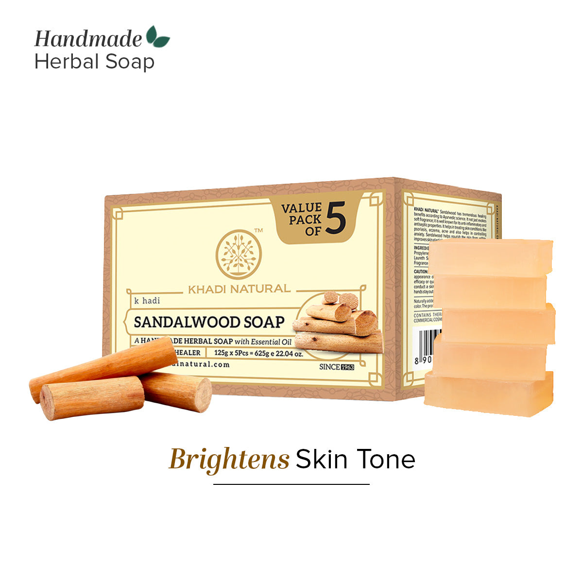 Khadi Natural Sandalwood Soap Combo Pack Of 5 – 125gm Each view 2