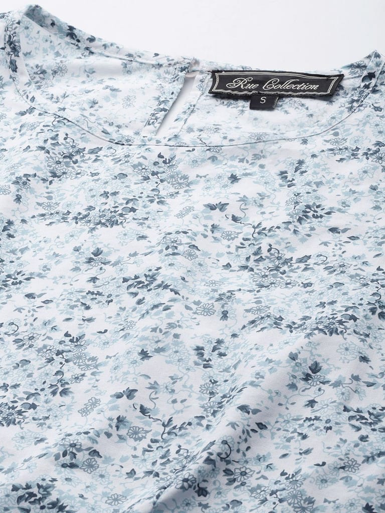 White & Blue Floral Print Cotton Crop Top view 2