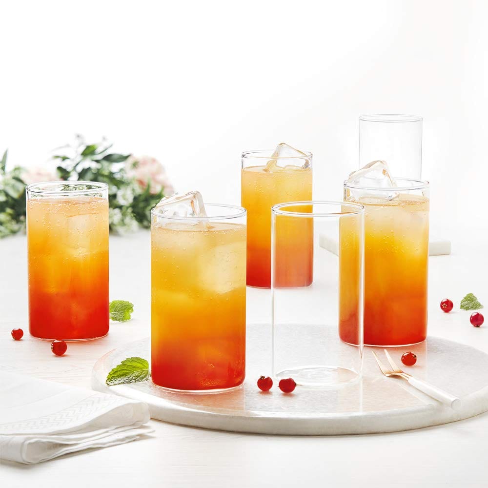 Borosil 350ml 6pc Vision Transparent Large Glass Set | Made in India Borosilicate Glass Tumblers for Drinking Water, Cold Drinks | Flame Proof, Microwave & Dishwasher Safe view 2
