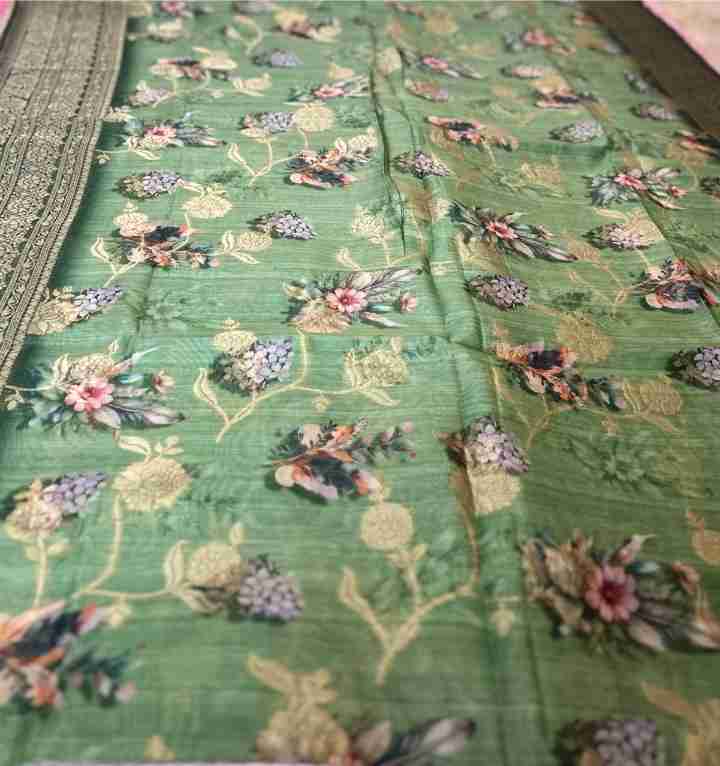 Mint Green Digital Floral Organza view 2