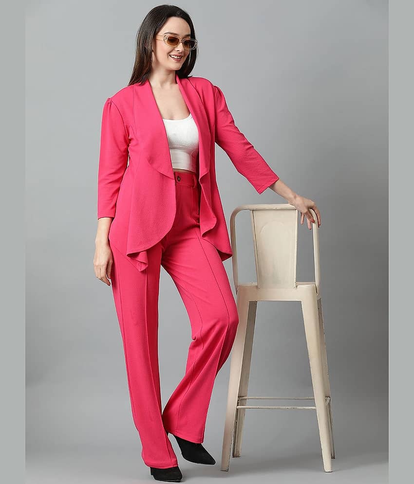 kotty Women Solid Blazer With Trousers Co-Ord Set ( Pink )