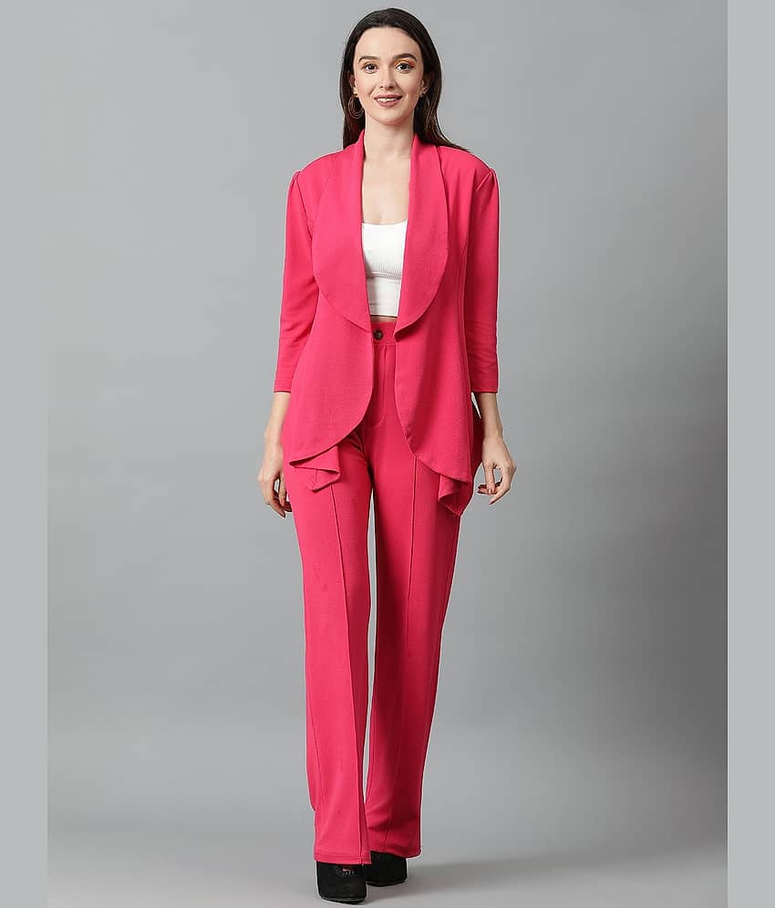 kotty Women Solid Blazer With Trousers Co-Ord Set ( Pink ) view 2