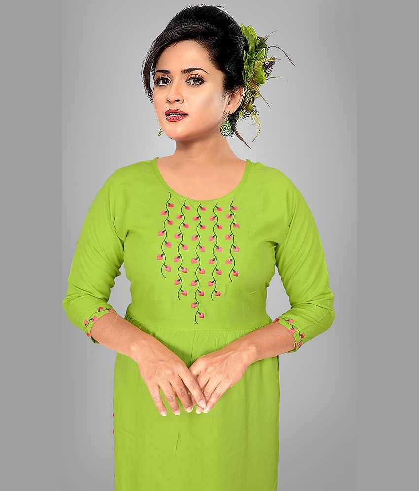 HAYA - Lime Green Rayon Women's Straight Kurti ( Pack of 1 ) view 2