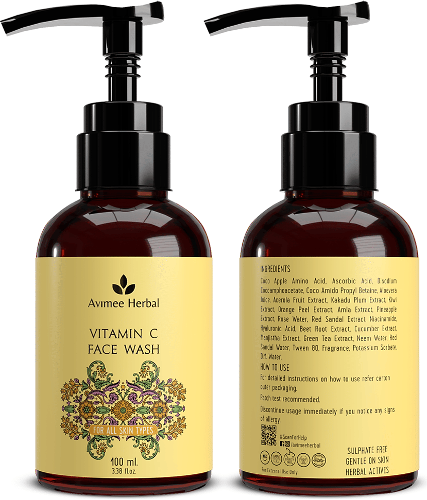 Avimee Herbal Vitamin C Face Wash Gently Cleanses Acne-Prone, Dull & Oily Skin 100 ml, (Pack of 1) view 2