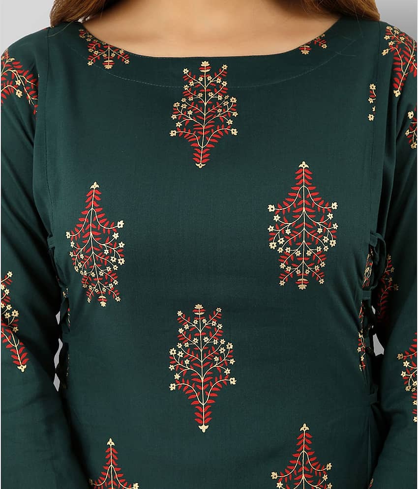 Lee Moda - Green Rayon Women's Flared Kurti ( Pack of 1 ) view 2