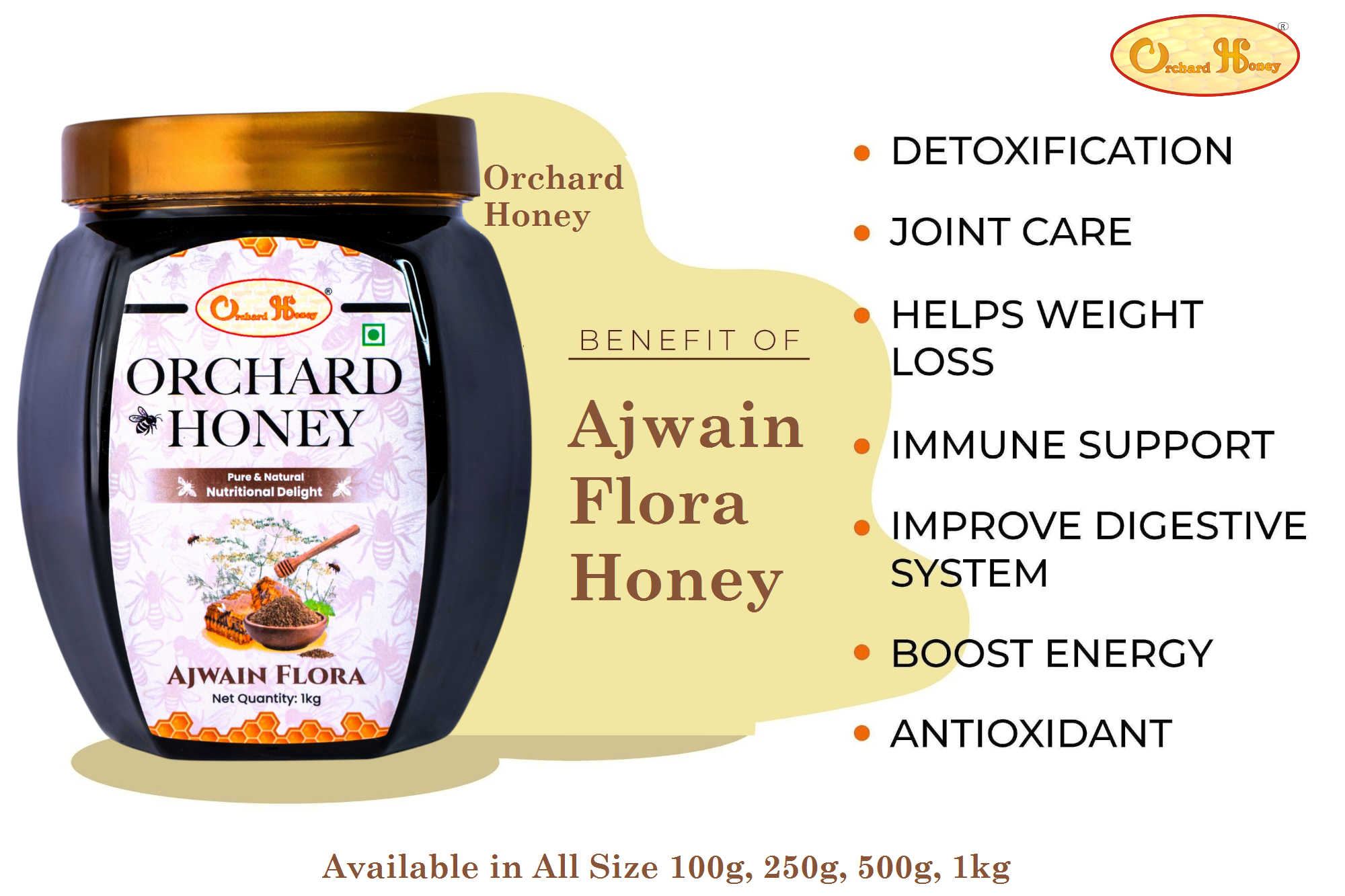 Orchard Honey Ajwain Flora Honey Pure & Premium Honey for Immunity Original Fresh Honey 1kg view 2