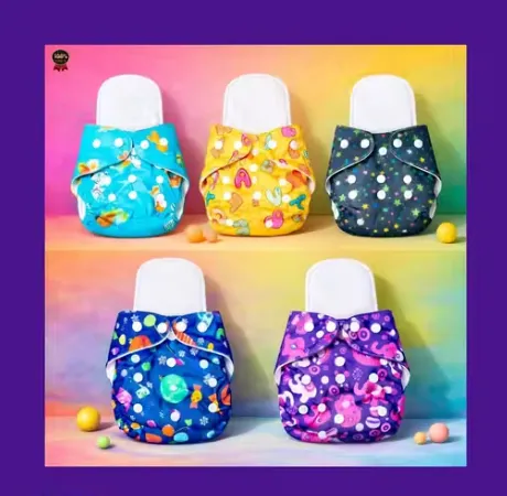 Pack of 5 ultra-soft adjustable cloth diapers with starry designs, superior absorbency, and gentle touch for delicate baby skin.