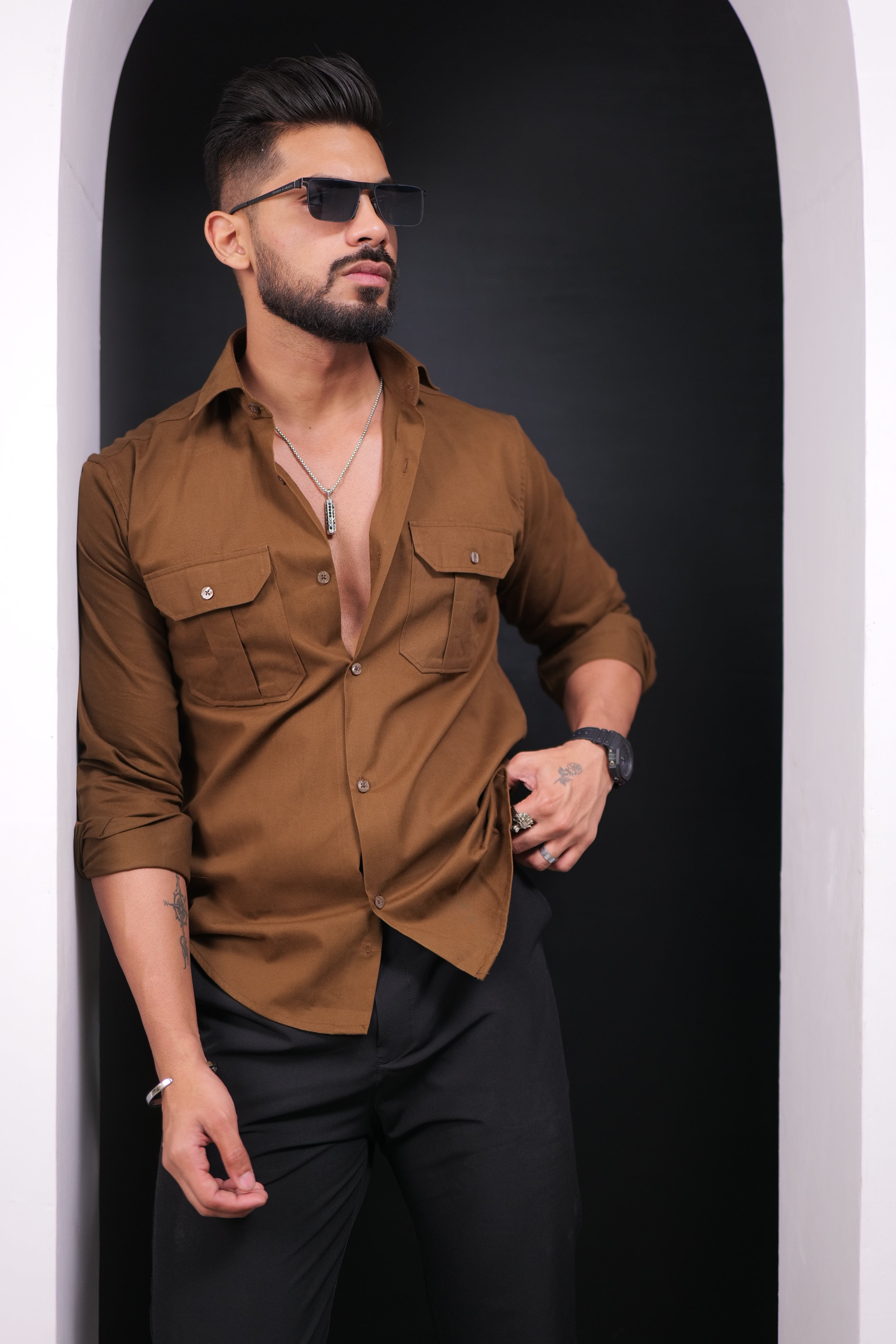 Brown Double Pocket Full Sleeve Shirt view 2