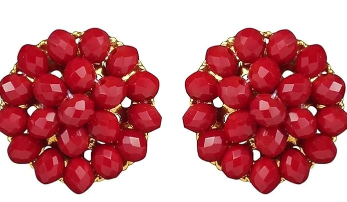 A V FASHION - **Red Beaded Necklace and Earring Set** Gemstone Beads Necklace 5 Layer Multistrand Round Faceted Stylish Mala For Girl and Women Fashion Jewellery (Maroon) view 2