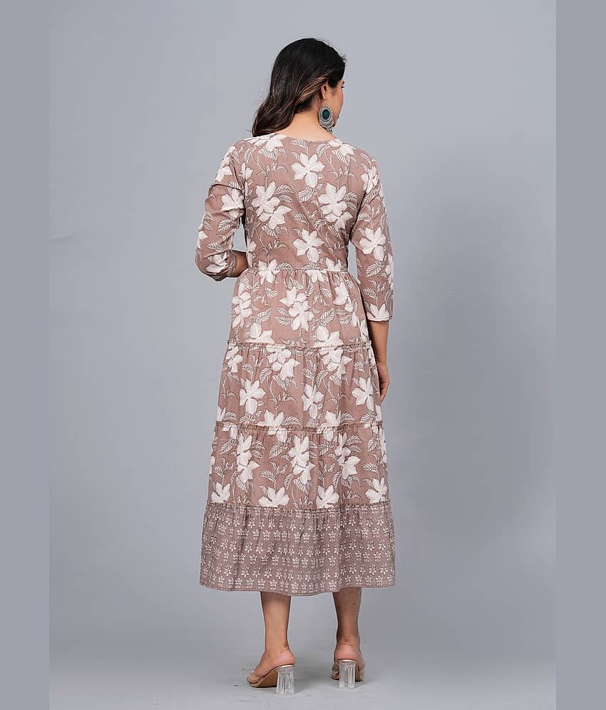 CTMTEX Rayon Flex Printed Anarkali Women's Kurti - Brown,White ( Pack of 1 ) view 2