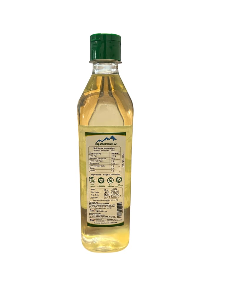 Anaimalai Cold Pressed Coconut Oil - Pure & Healthy - 500ml view 2